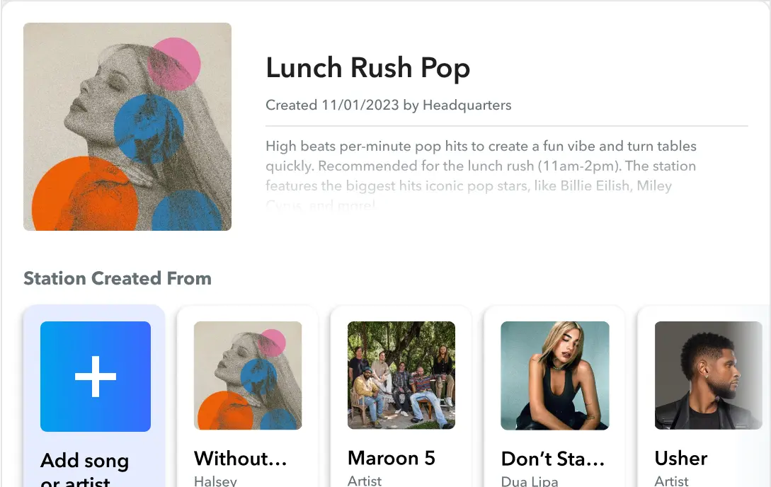 A decorative image showing a custom stations built from a collection of selected artists and songs