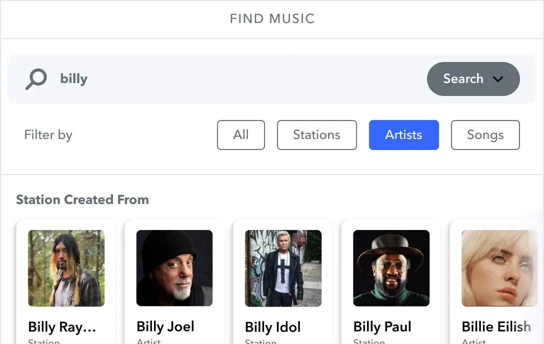 A decorate image showing a user searching for an artist